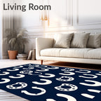 Cream Horseshoe Folk Art Navy Rug