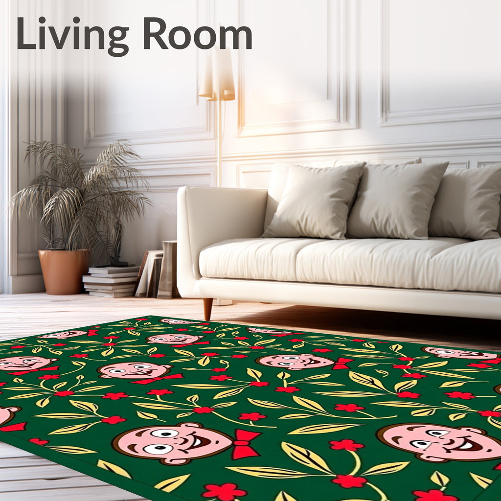 Whimsical Green Character Floral Rug