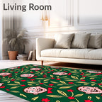 Whimsical Green Character Floral Rug