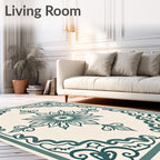 Ornate Teal Floral Centerpiece Border Rug
