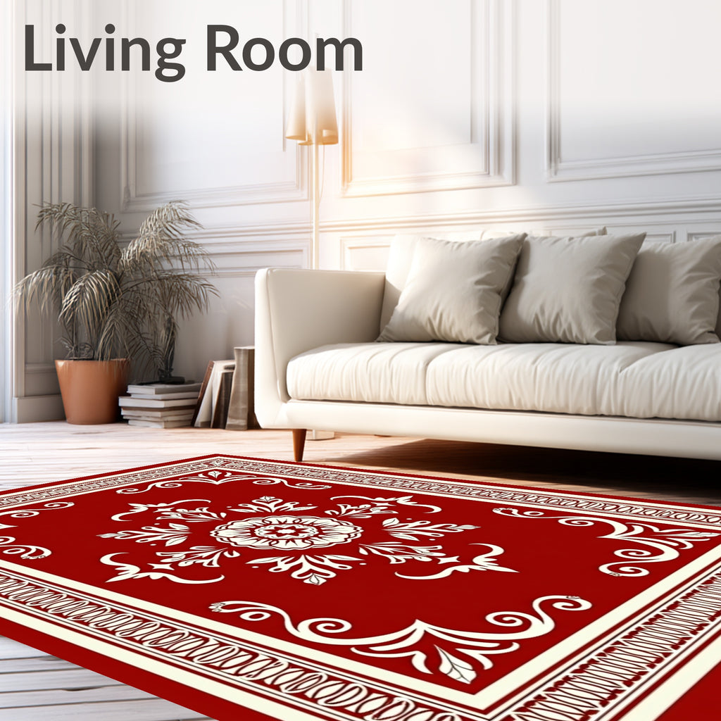 Classic Red Floral Scrollwork Rug