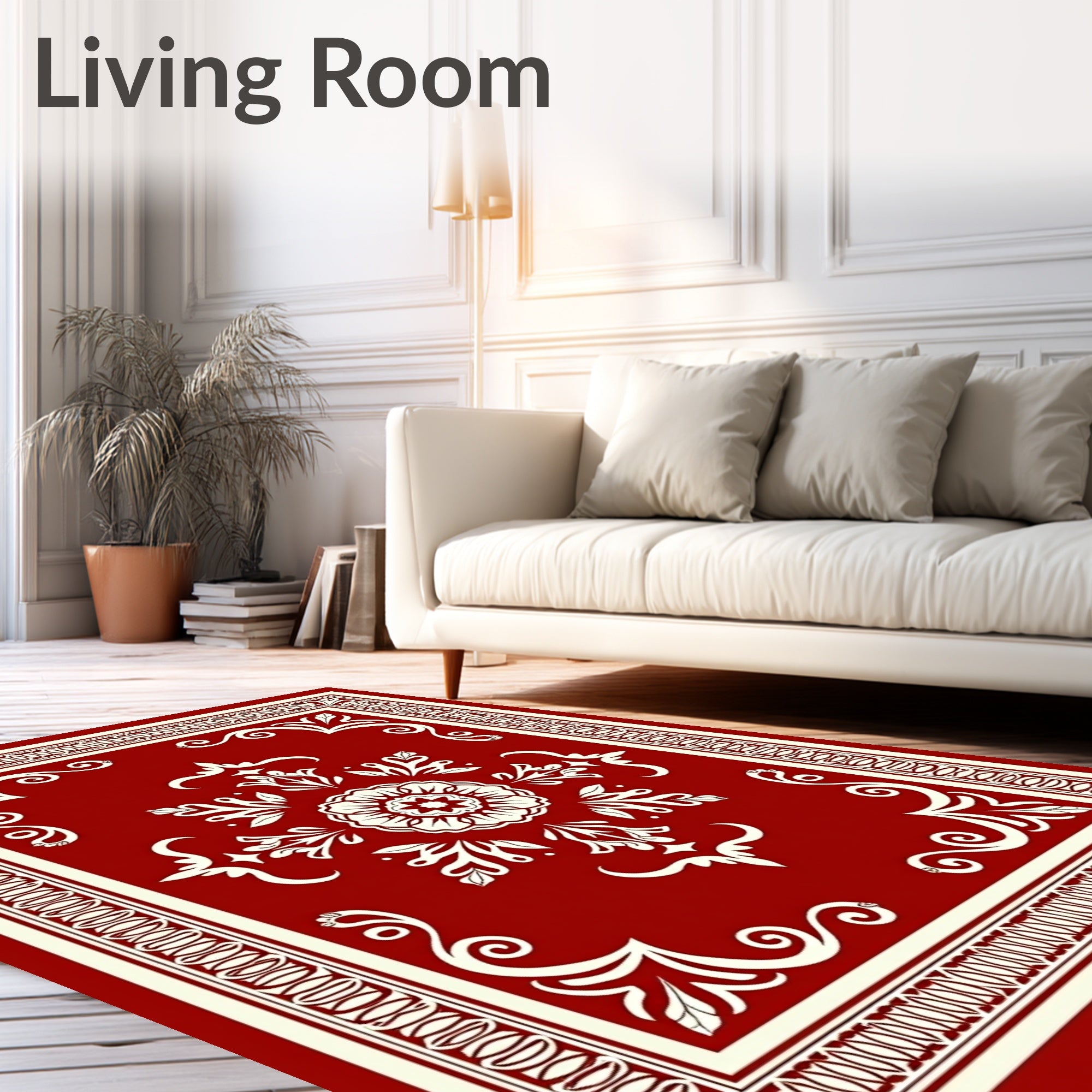 Classic Red Floral Scrollwork Rug