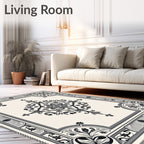 Elegant Black White Scrollwork Medallion Rug