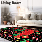 Retro Red Car Candy Cane Christmas Rug