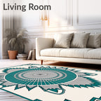 Teal Gray Sunburst Medallion Frame Rug