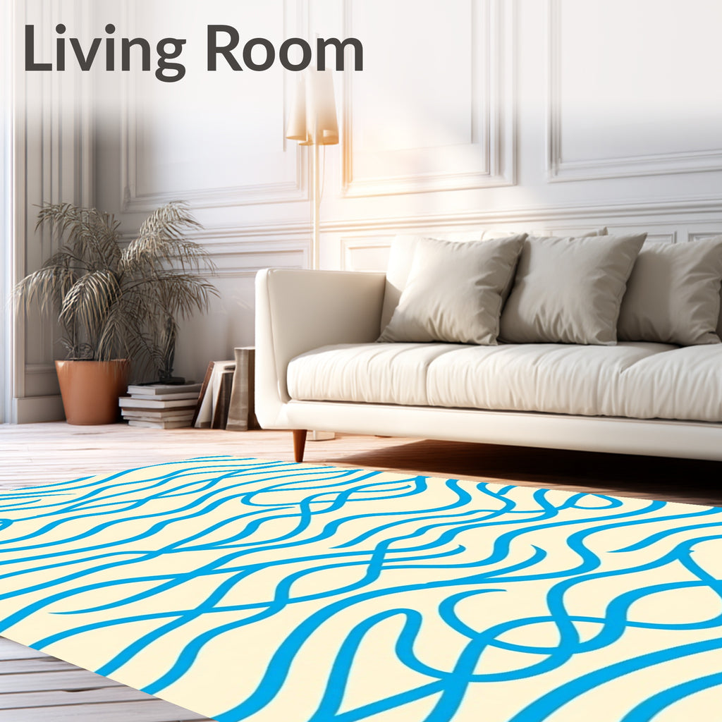 Blue Wavy Lines Cream Rug