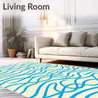 Blue Wavy Lines Cream Rug