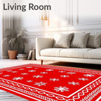 Red White Snowflake Ornate Border Rug