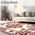 Crimson Botanical Border With Blooms Rug