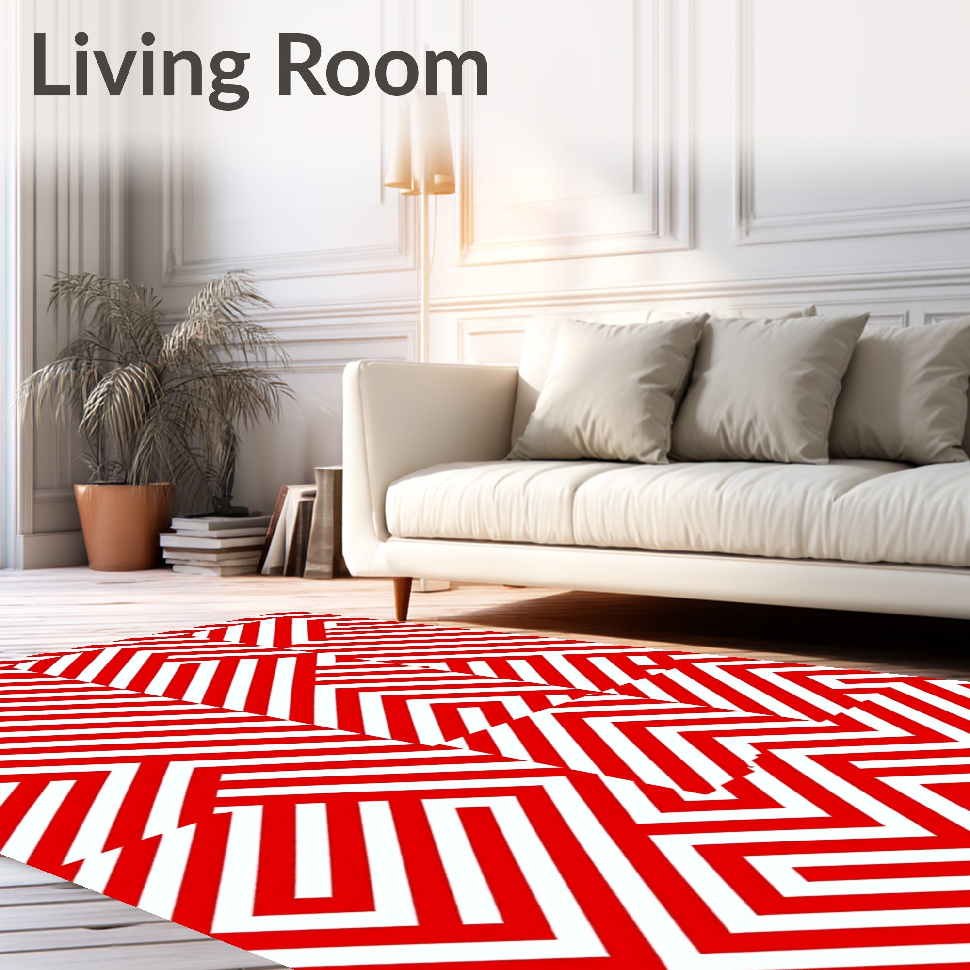 Red And White Geometric Maze Rug