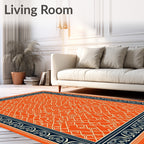Vibrant Orange Lattice Floral Border Rug