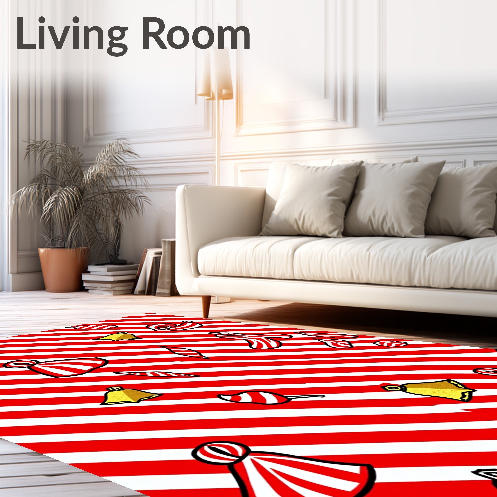Red White Candy Cane Bells Rug