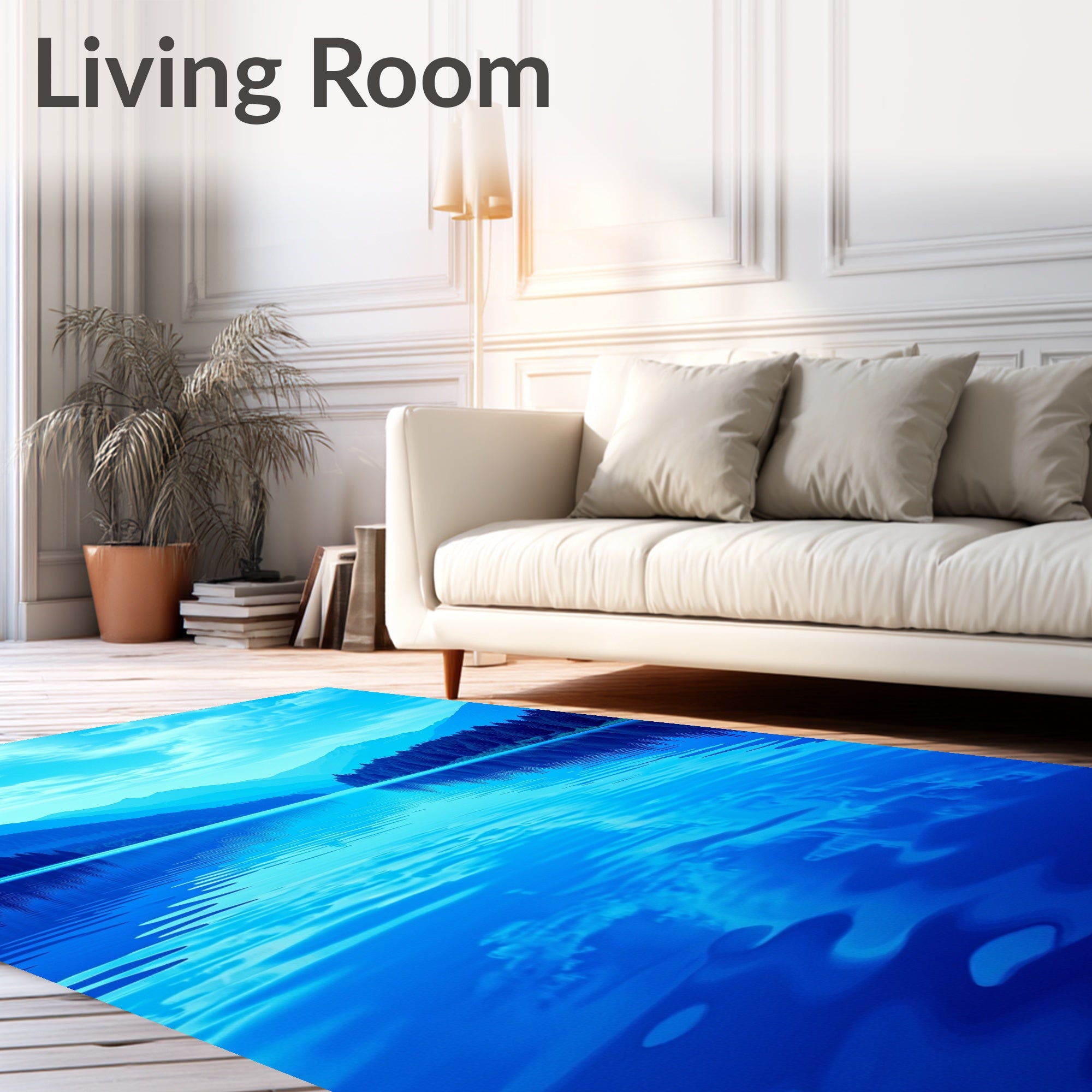 Serene Blue Mountain Lake Reflection Rug