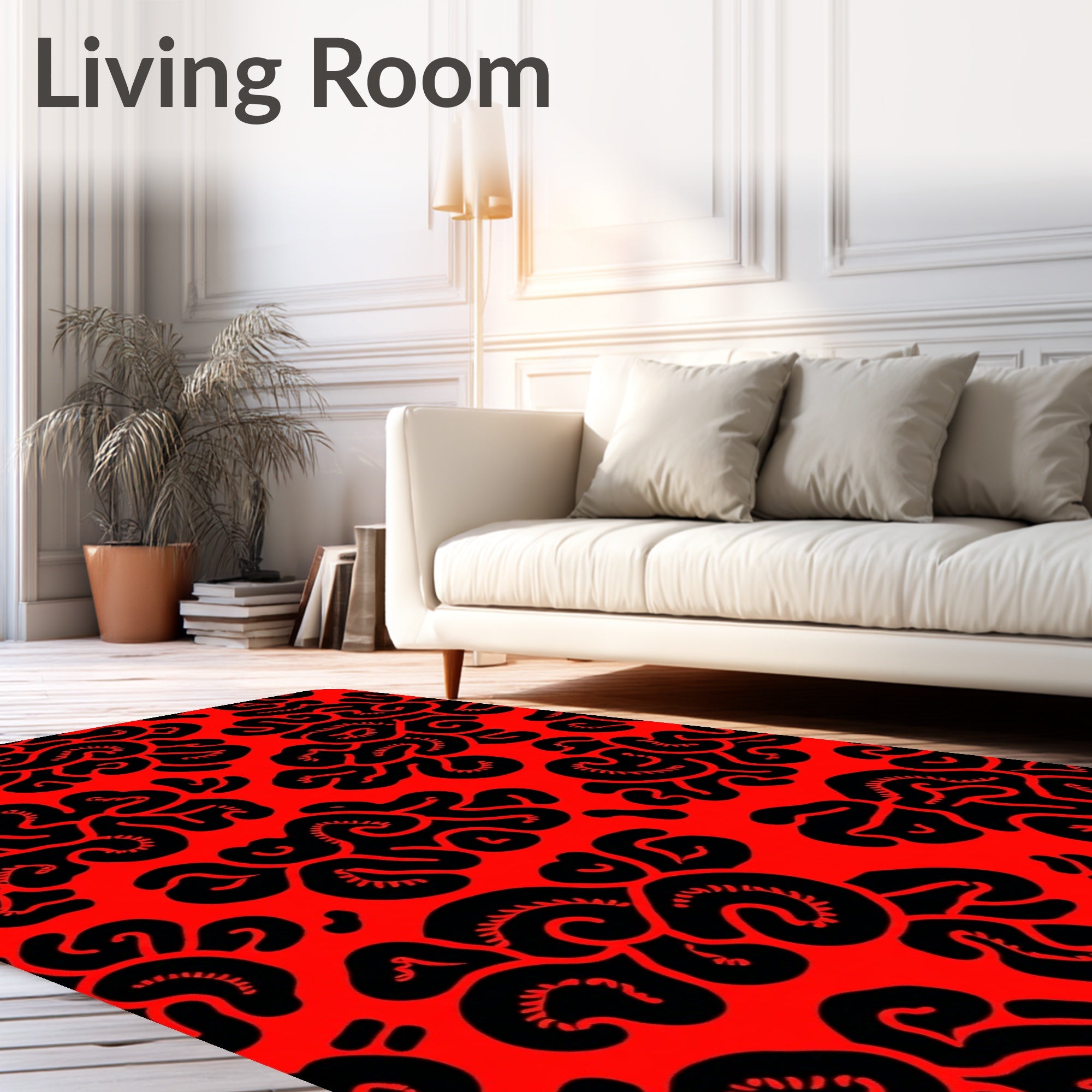 Bold Red Organic Swirls Rug
