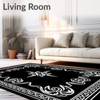 Black White Elegant Filigree Scroll Rug