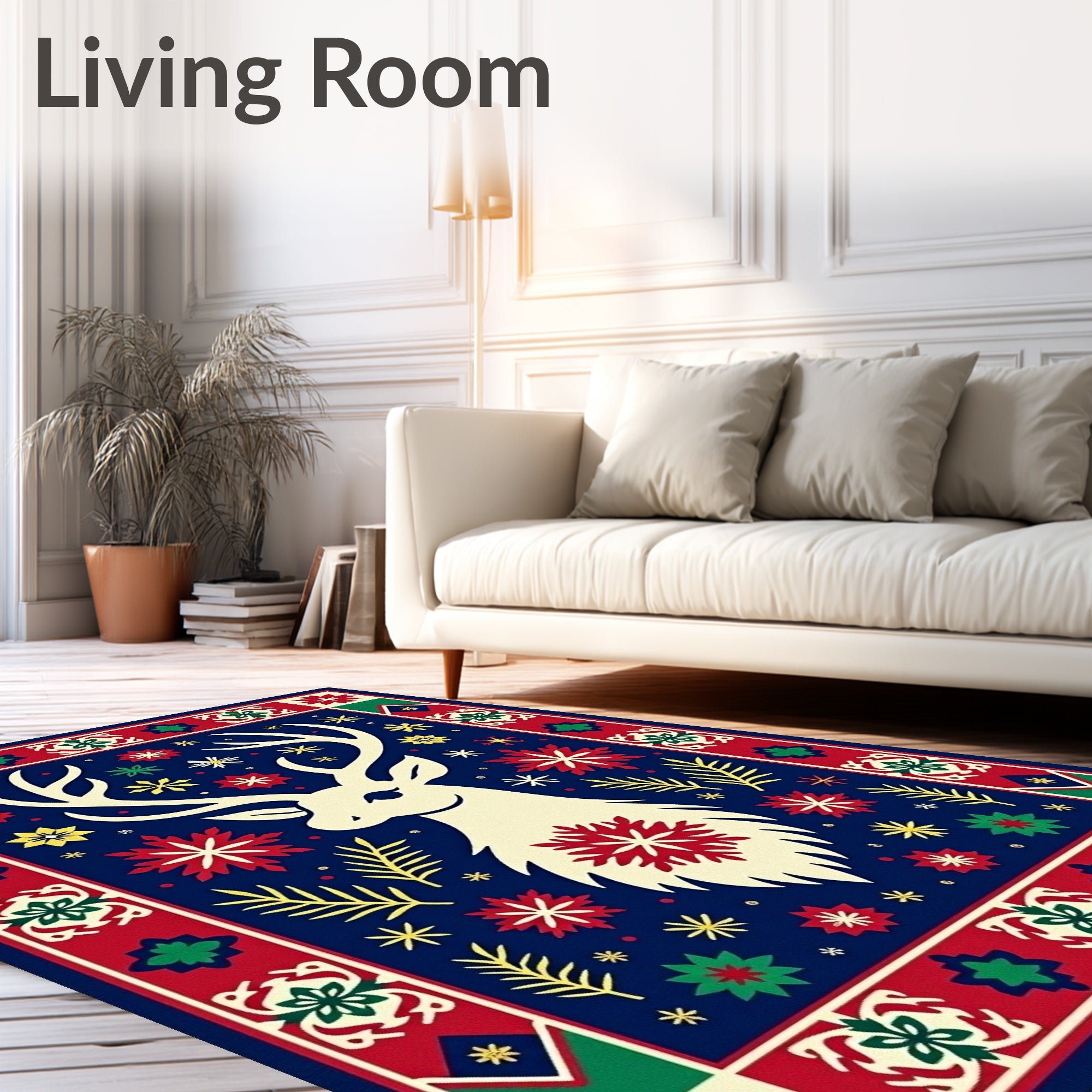Festive Reindeer Snowflake Border Rug