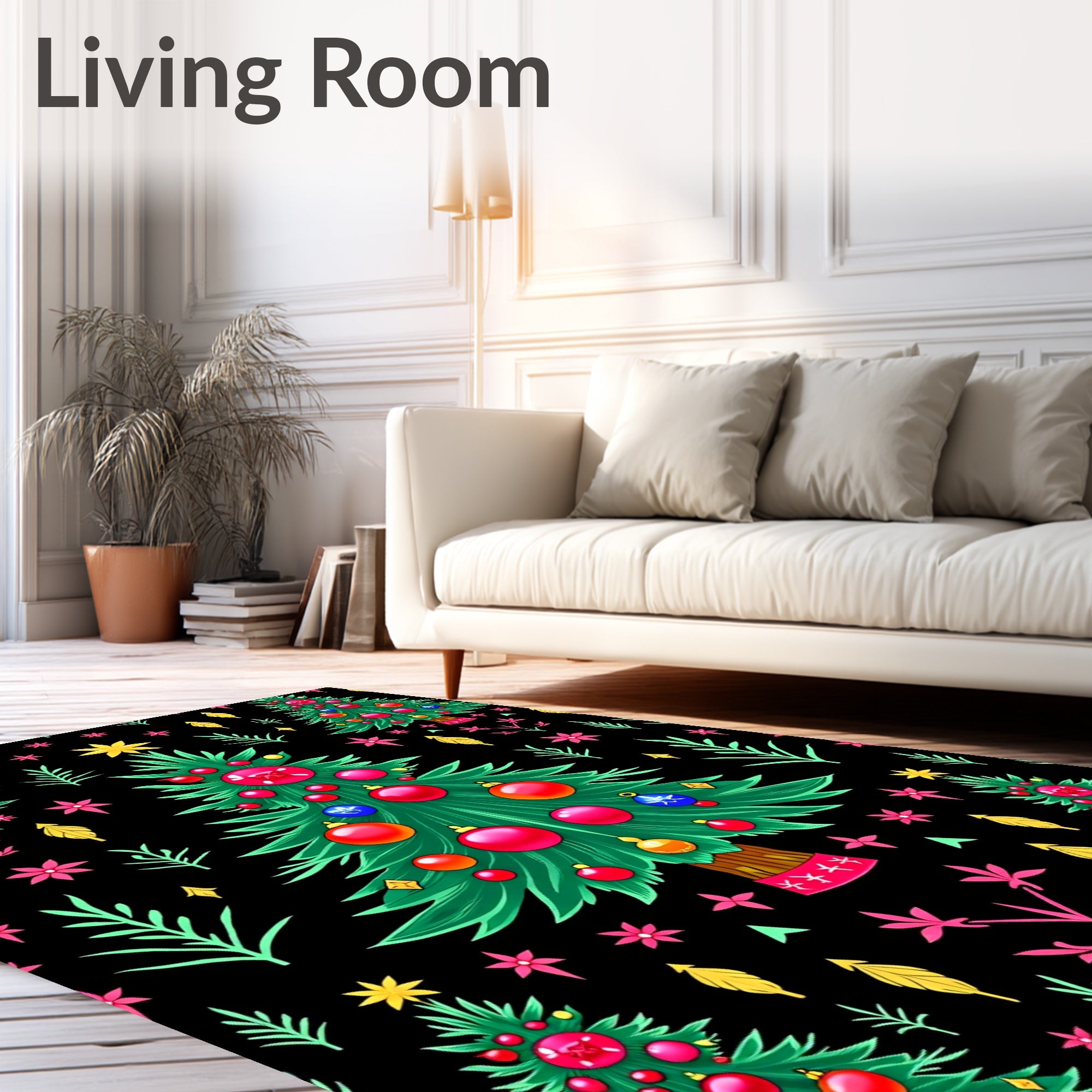 Whimsical Emerald Christmas Tree Garland Rug