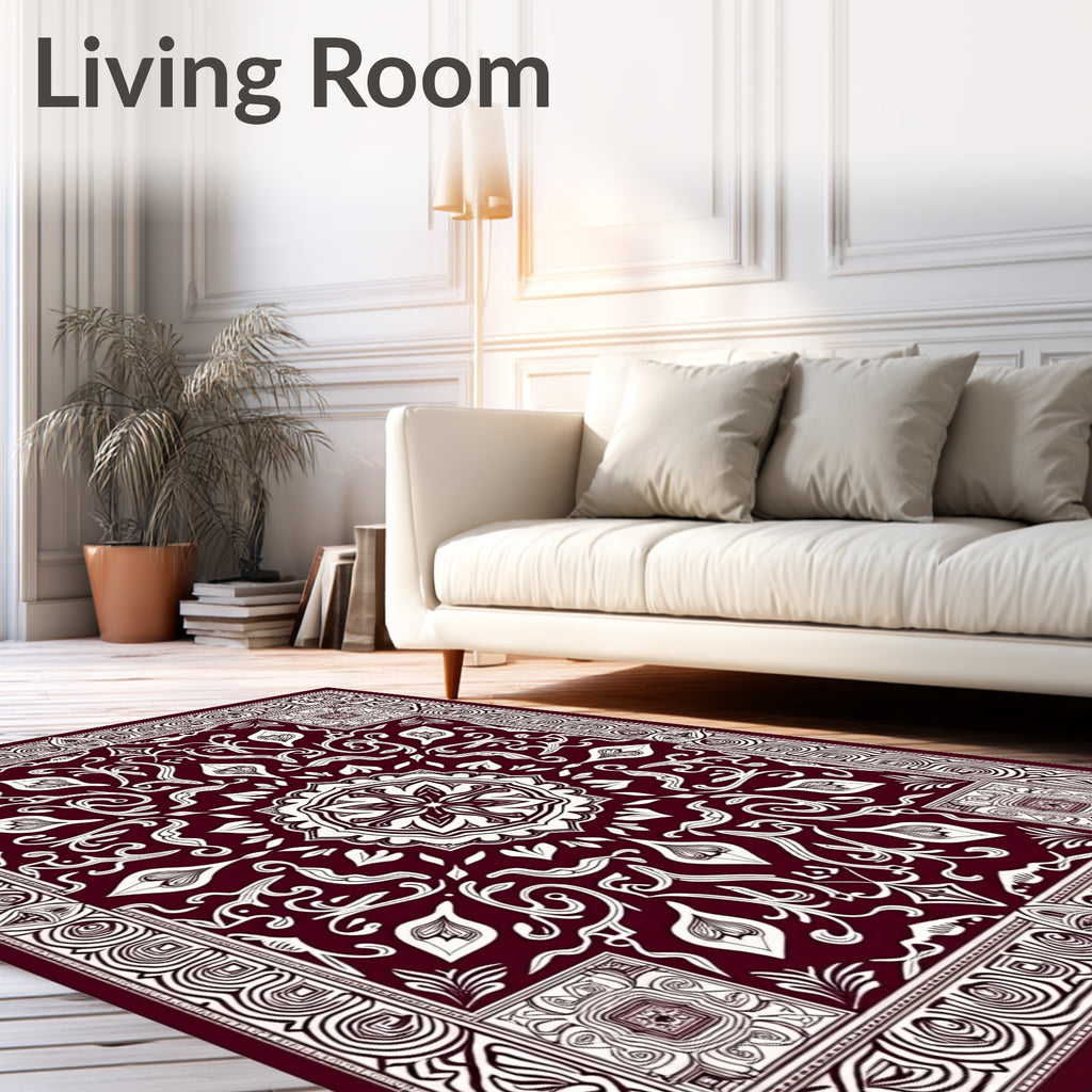 Deep Red and Cream Floral Medallion Rug