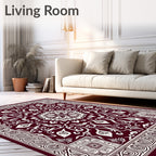 Deep Red and Cream Floral Medallion Rug
