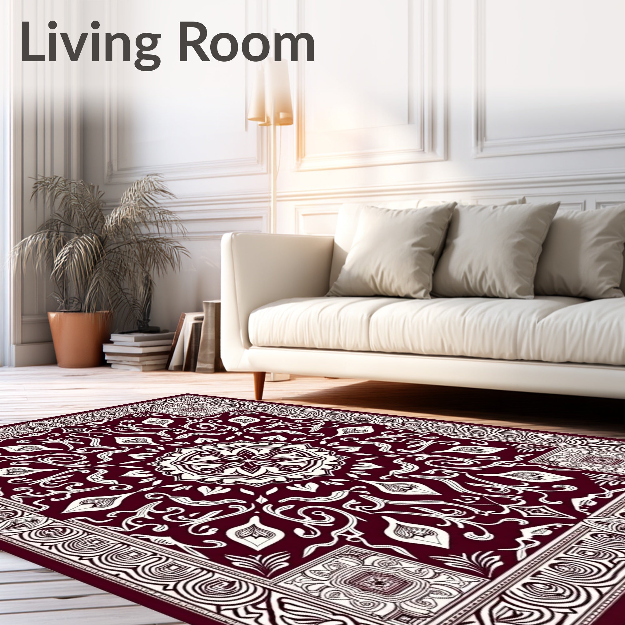 Deep Red and Cream Floral Medallion Rug