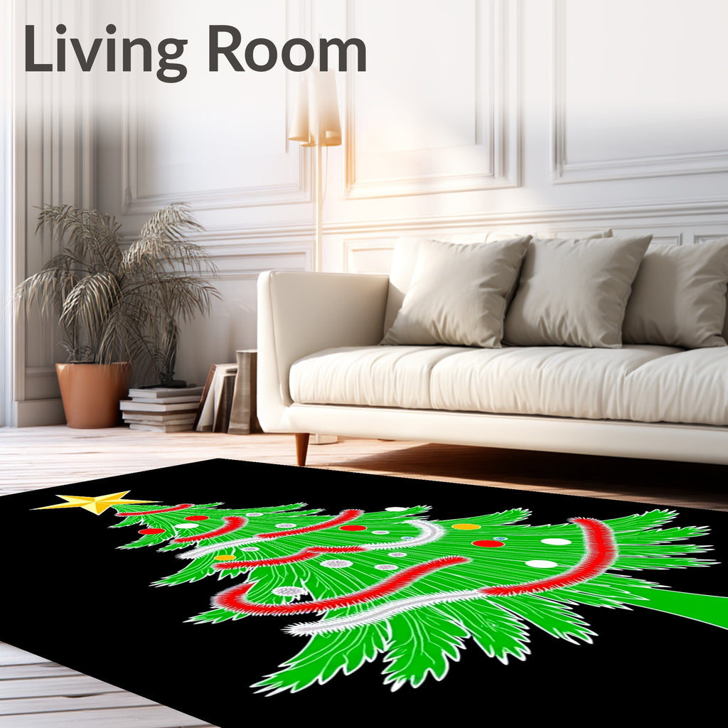 Festive Green Christmas Tree Garland Rug