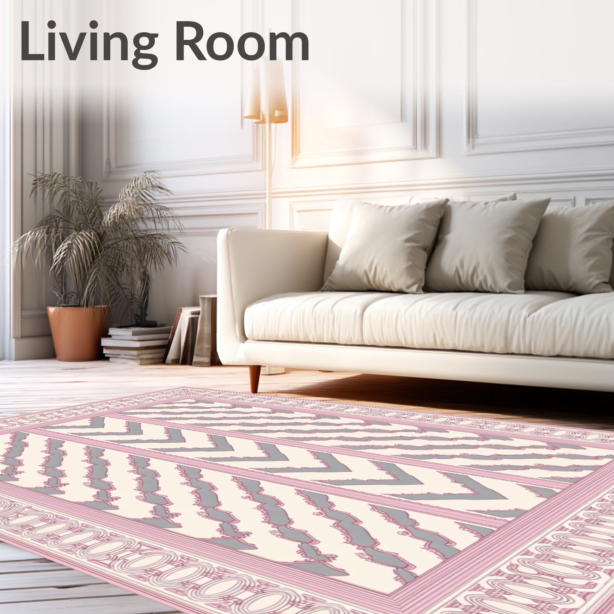 Blush Pink Gray Chevron Medallion Frame Rug