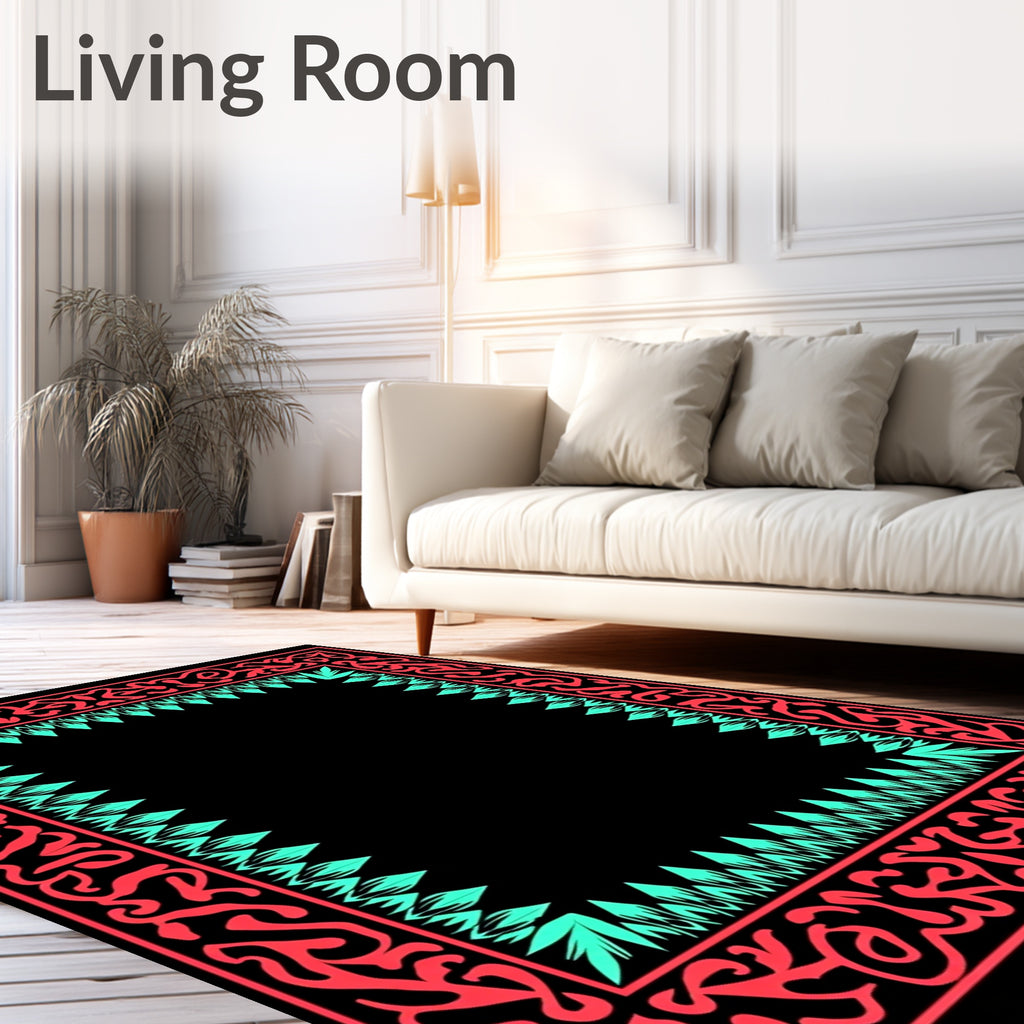 Coral Aqua Organic Border Square Rug