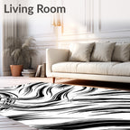 Dynamic Black White Brushstroke Abstract Rug