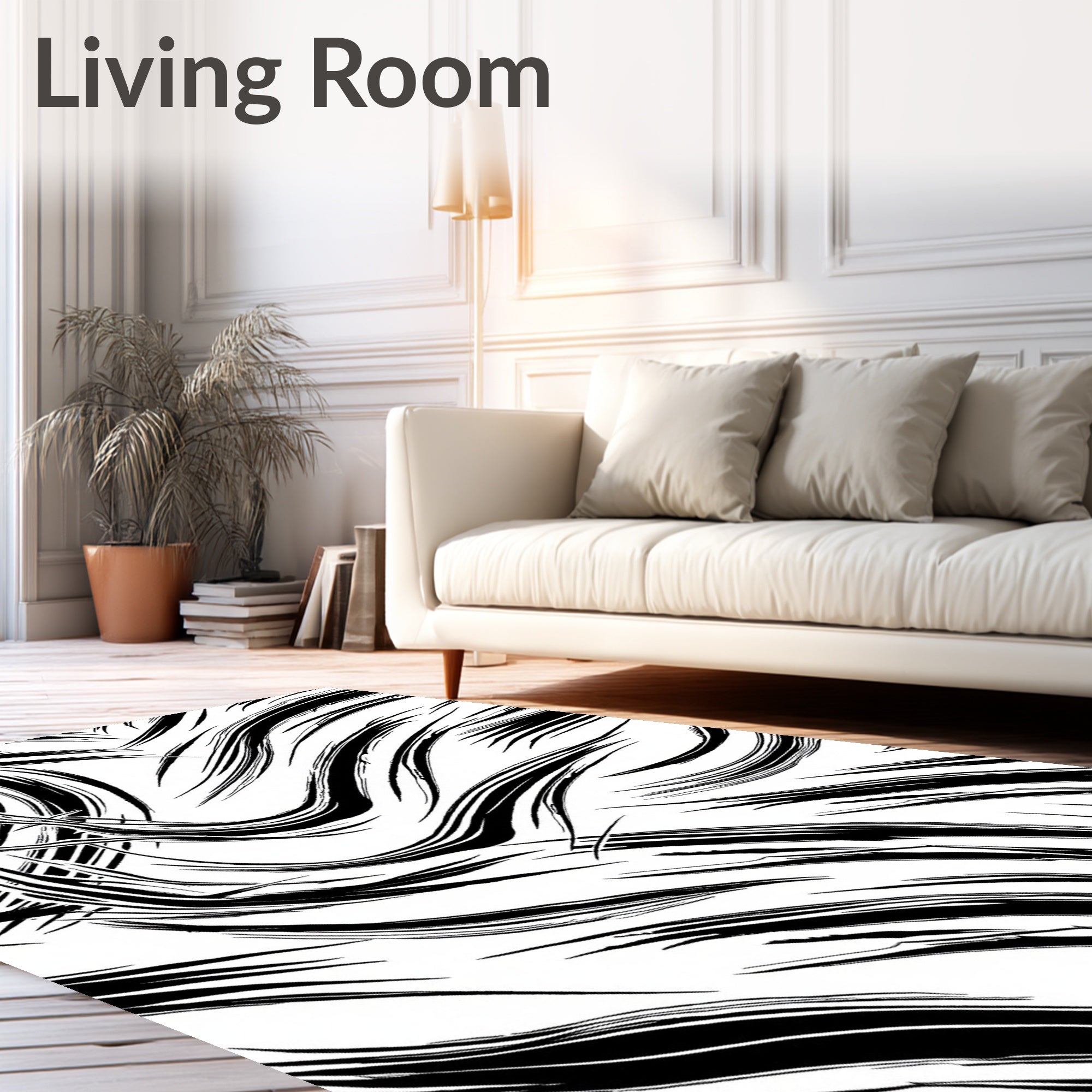 Dynamic Black White Brushstroke Abstract Rug