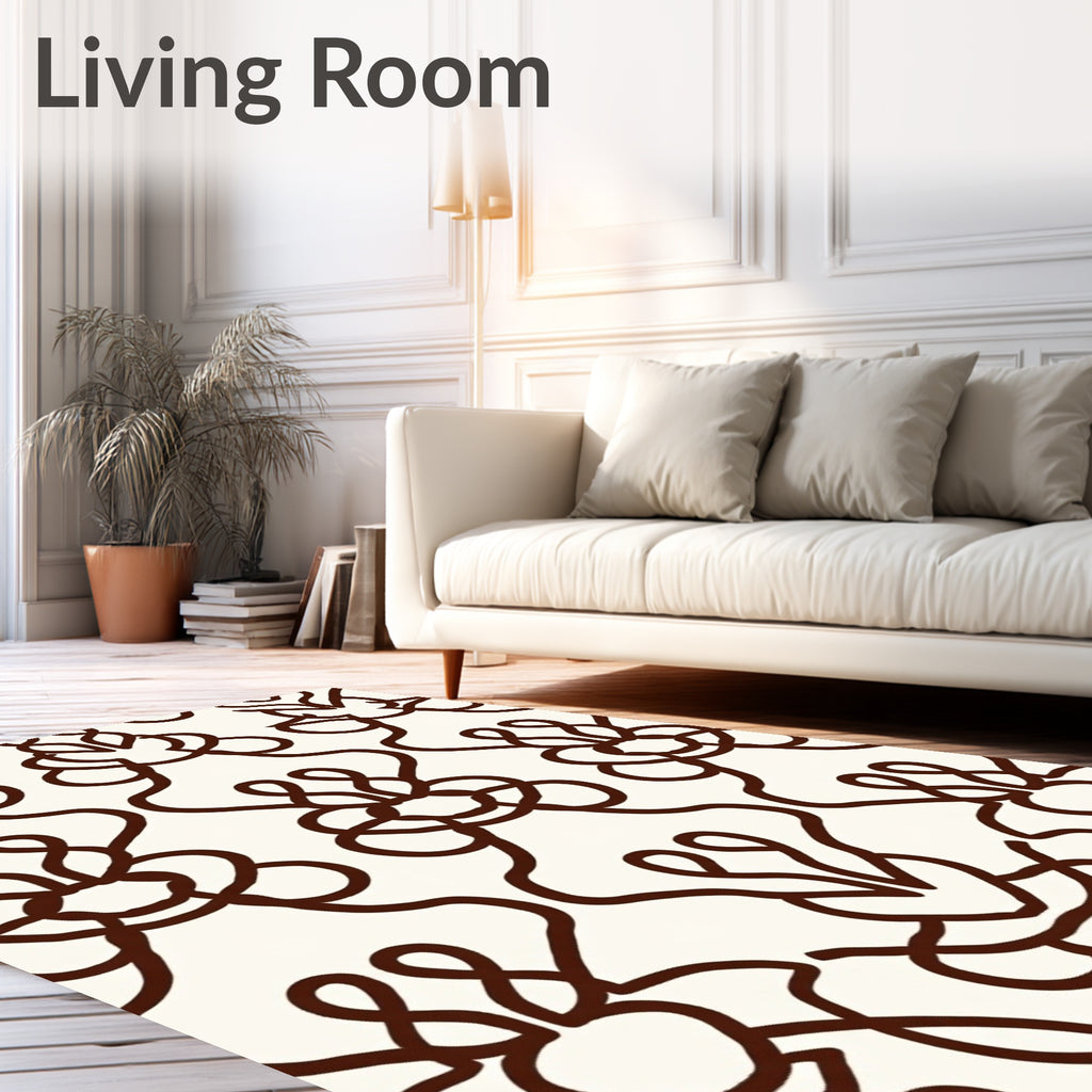 Dark Brown Organic Swirl Damask Rug