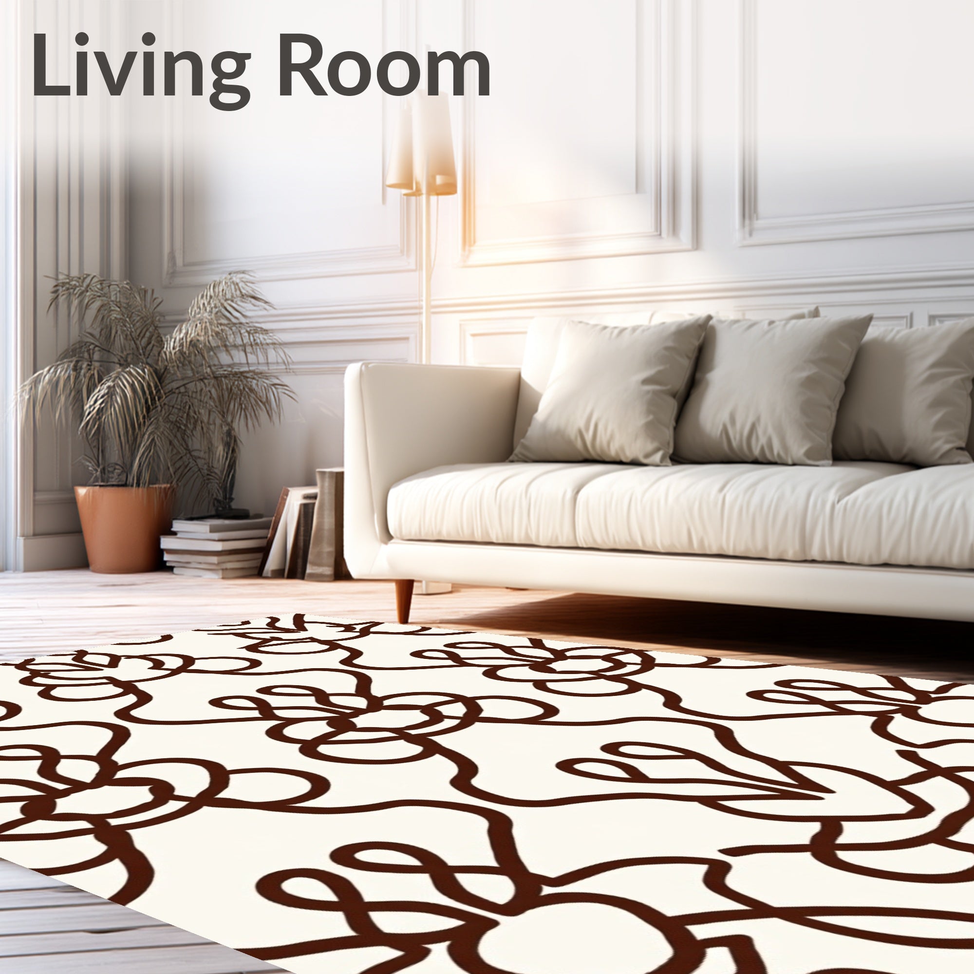 Dark Brown Organic Swirl Damask Rug