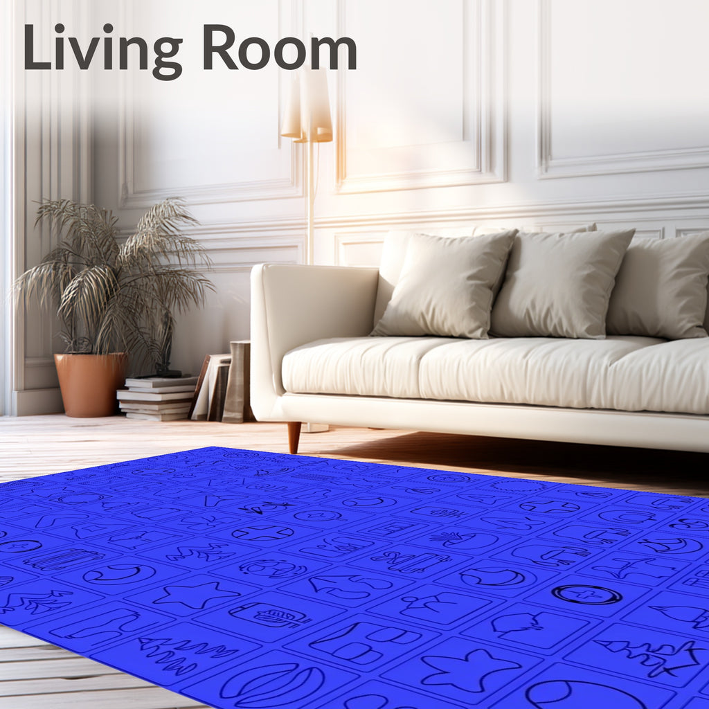 Blue Abstract Icons Grid Rug