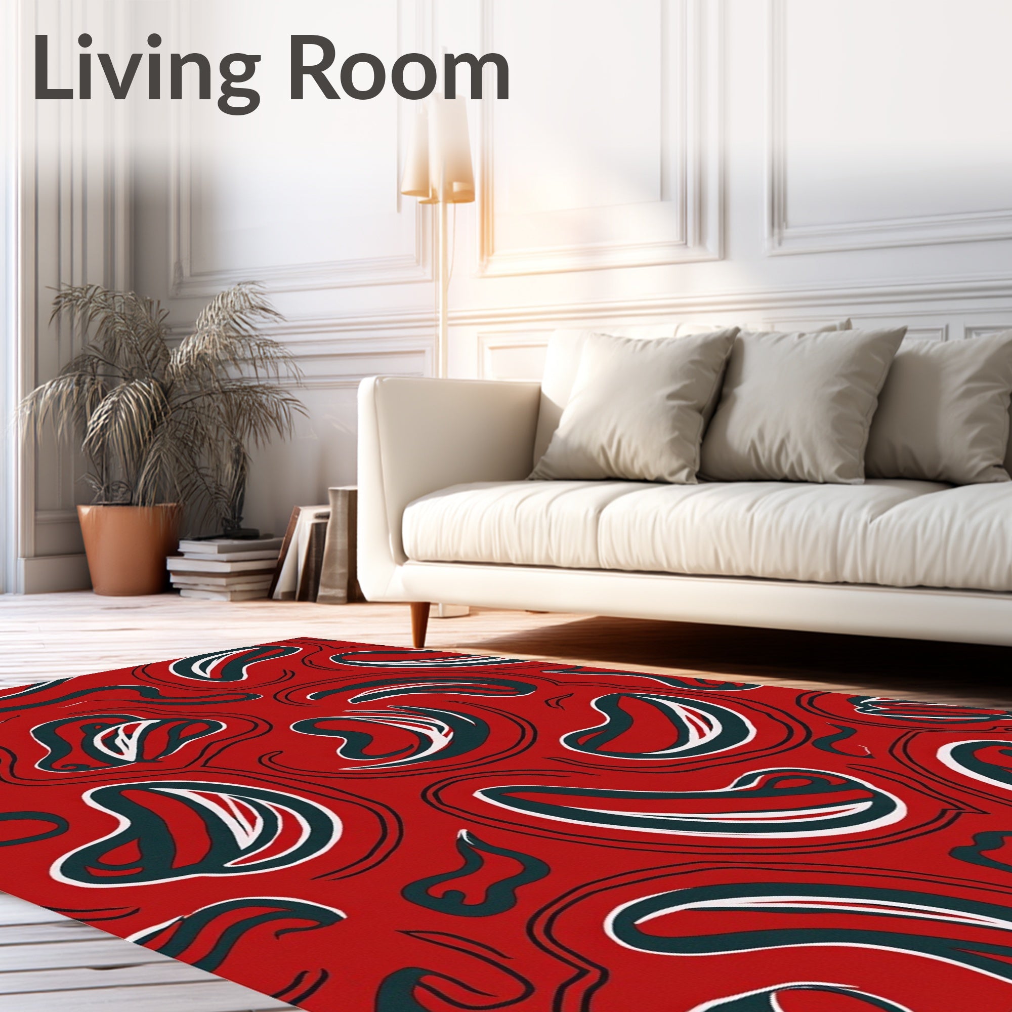 Red Abstract Swirls and Strokes Rug