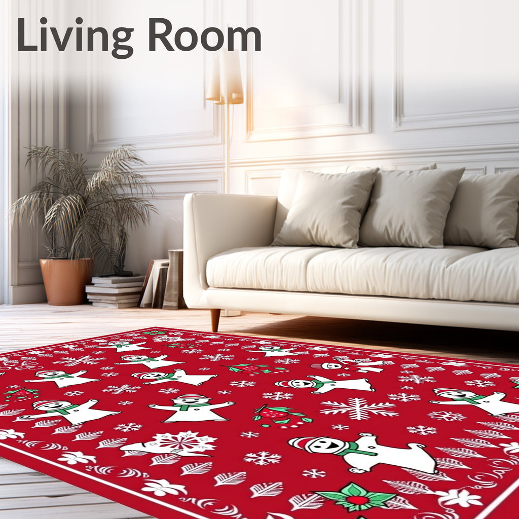 Charming Red Snowman Snowflake Fabric Rug