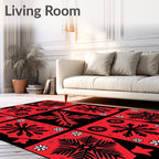 Bold Red Black Floral Medallion Arrangement Rug