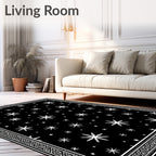 Black Snowflakes Detailed Border Rug