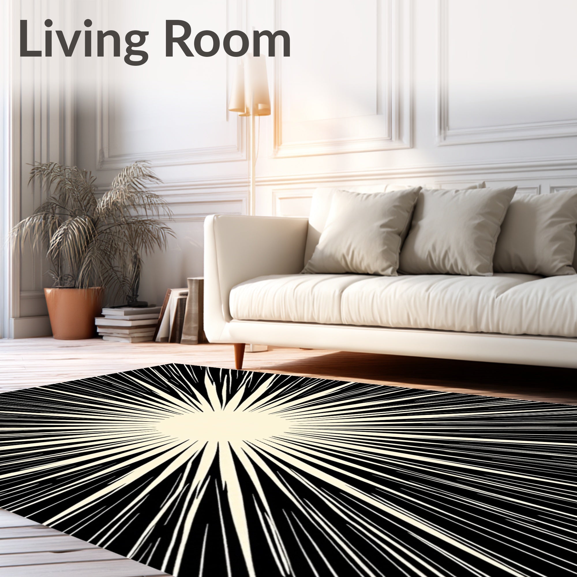 Radiant Sunburst Cream Black Rays Rug