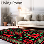 Bold Red Green Folk Art Trees Rug