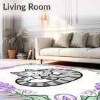 Sleeping Tabby Cat Floral Border Rug