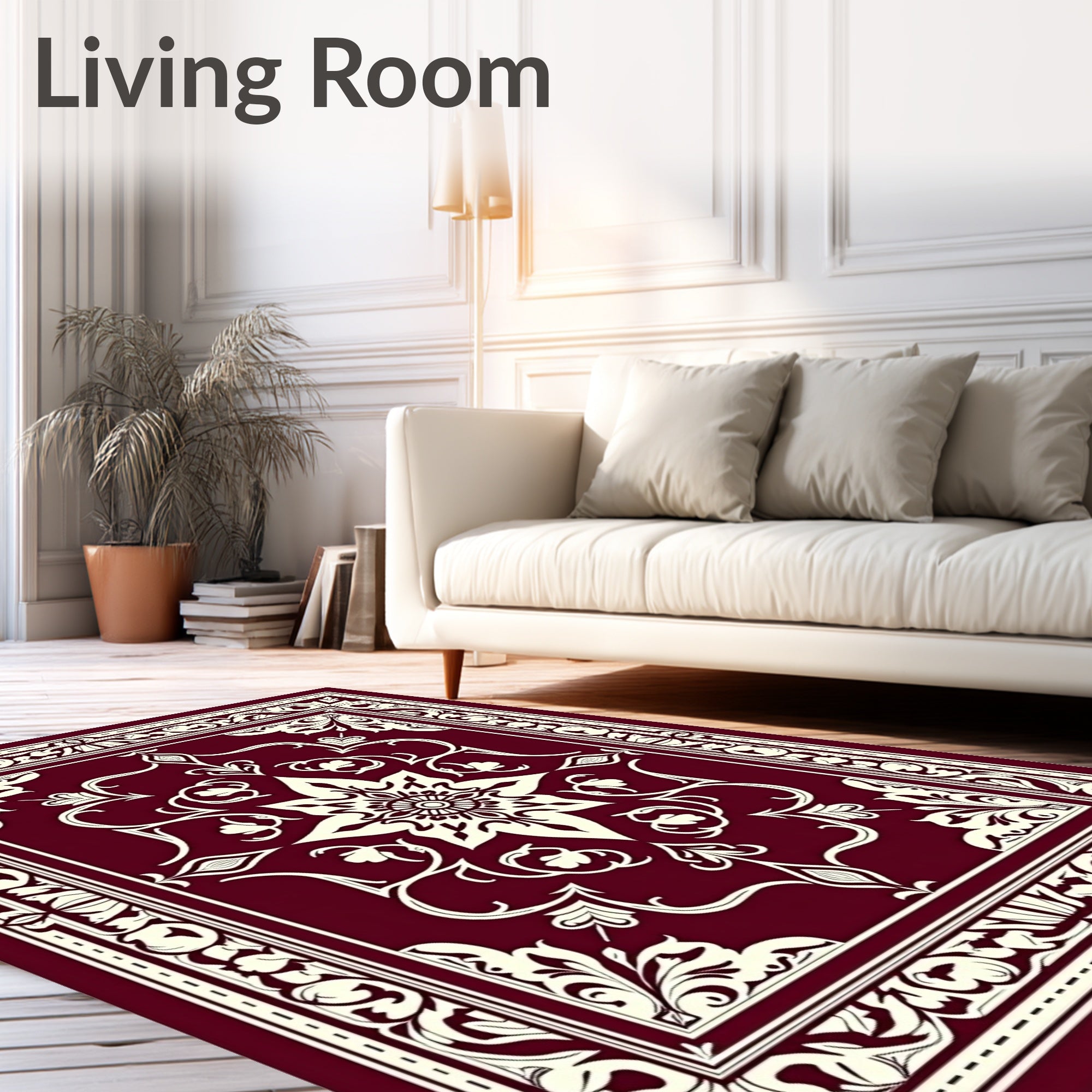 Rich Crimson Floral Medallion Rug