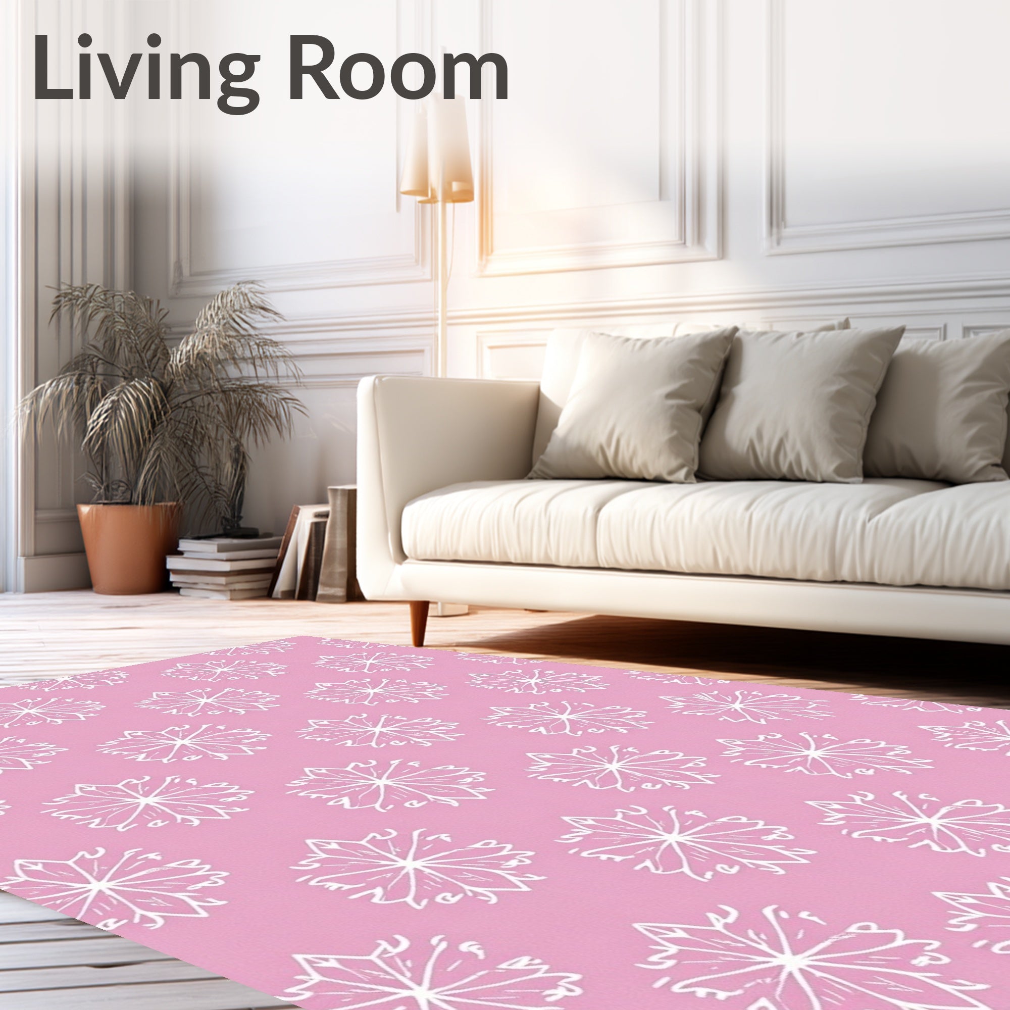 White Floral Mandala Pink Background Rug