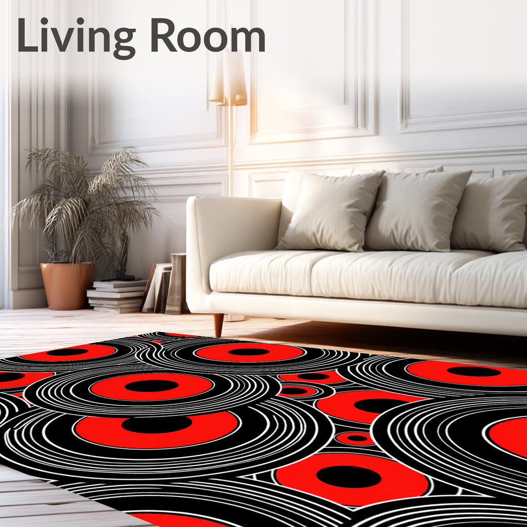 Retro Red Concentric Circles Rug