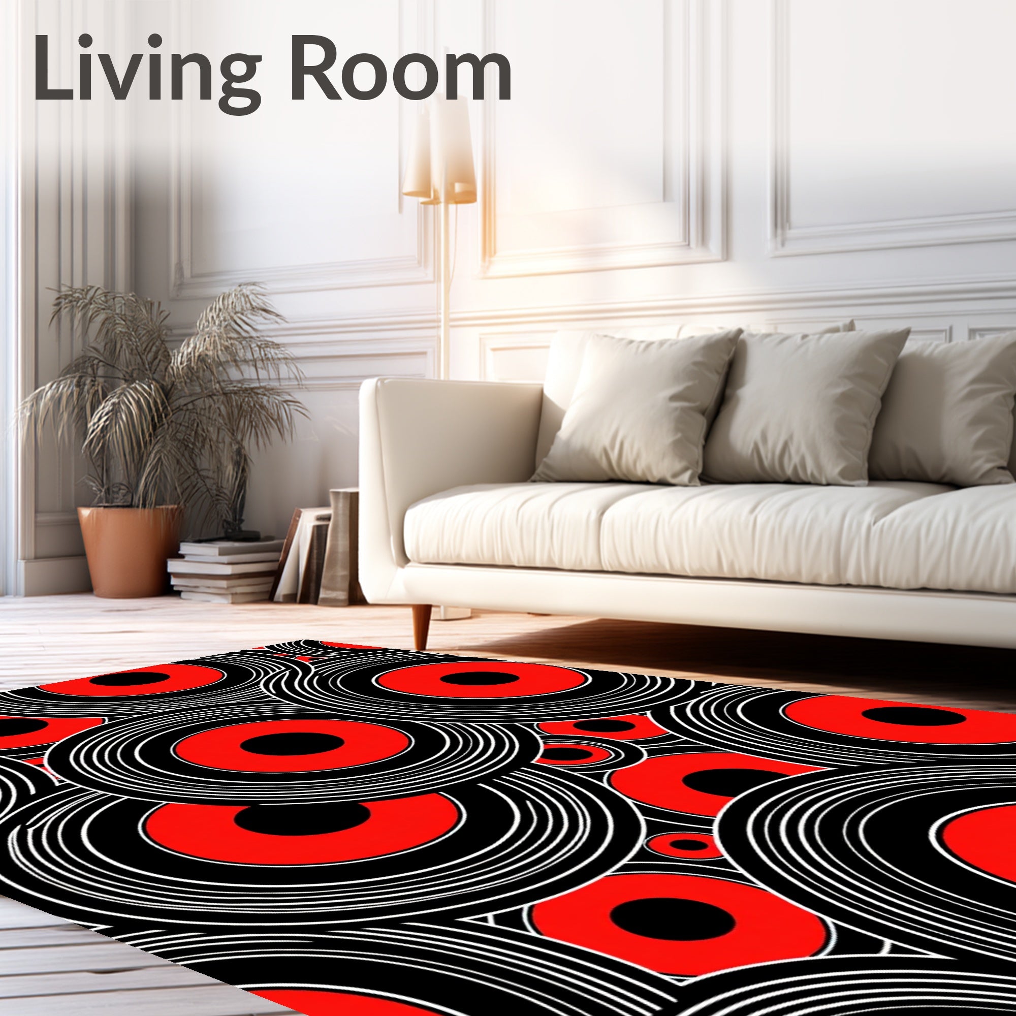 Retro Red Concentric Circles Rug