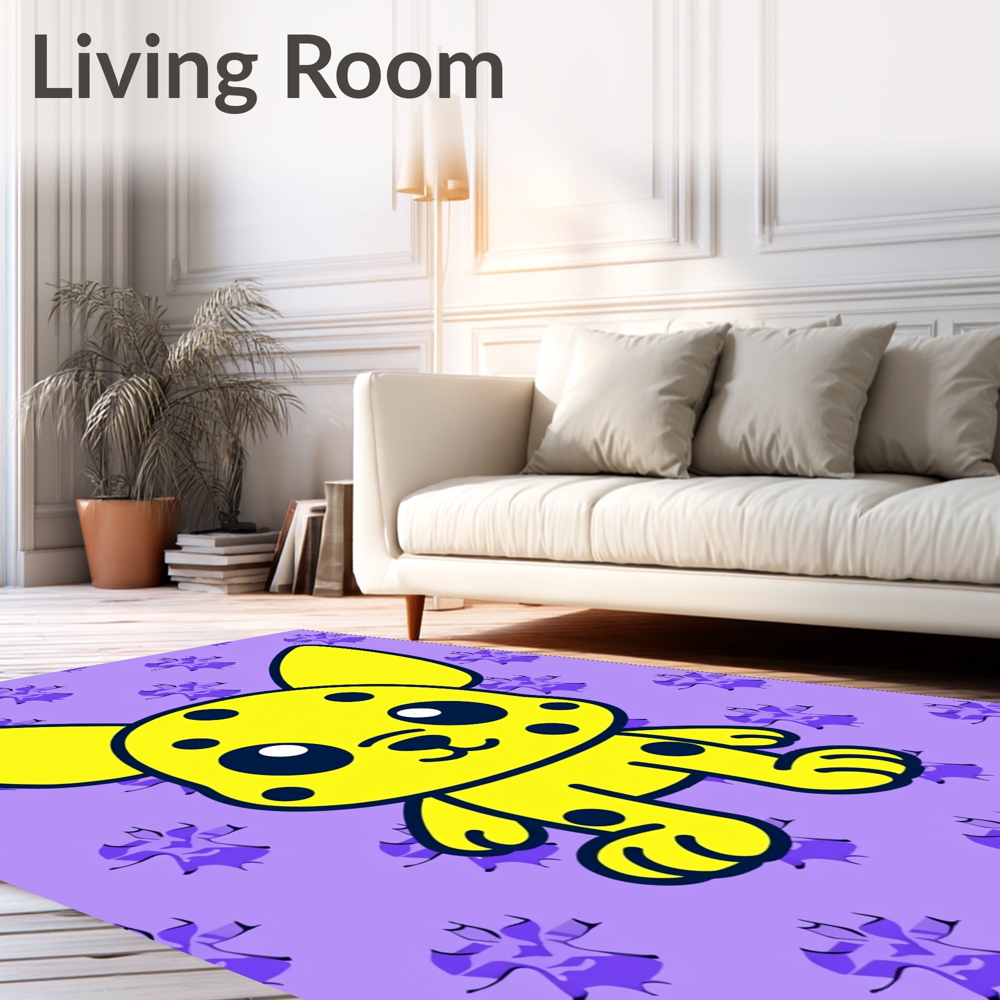 Yellow Spotted Creature Purple Background Rug