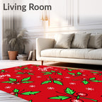 Festive Red Holly Berry Snowflakes Rug