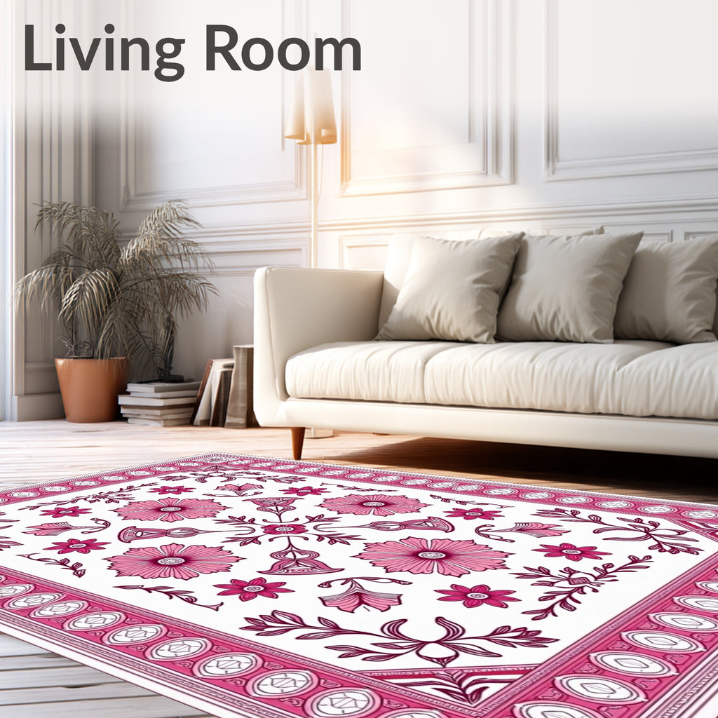 Pink Floral Vine Arrangement Rug