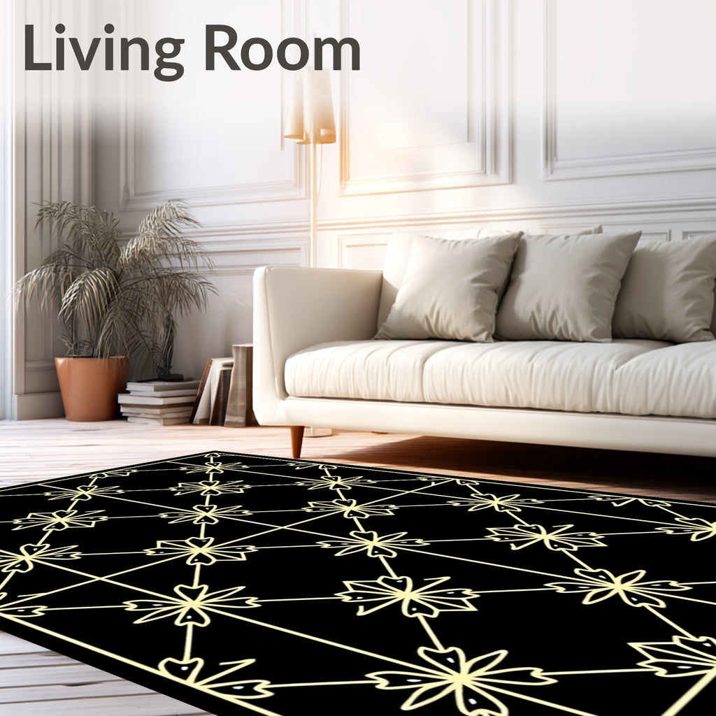 Cream Floral Diamond Lattice Black Rug
