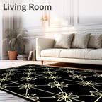 Cream Floral Diamond Lattice Black Rug