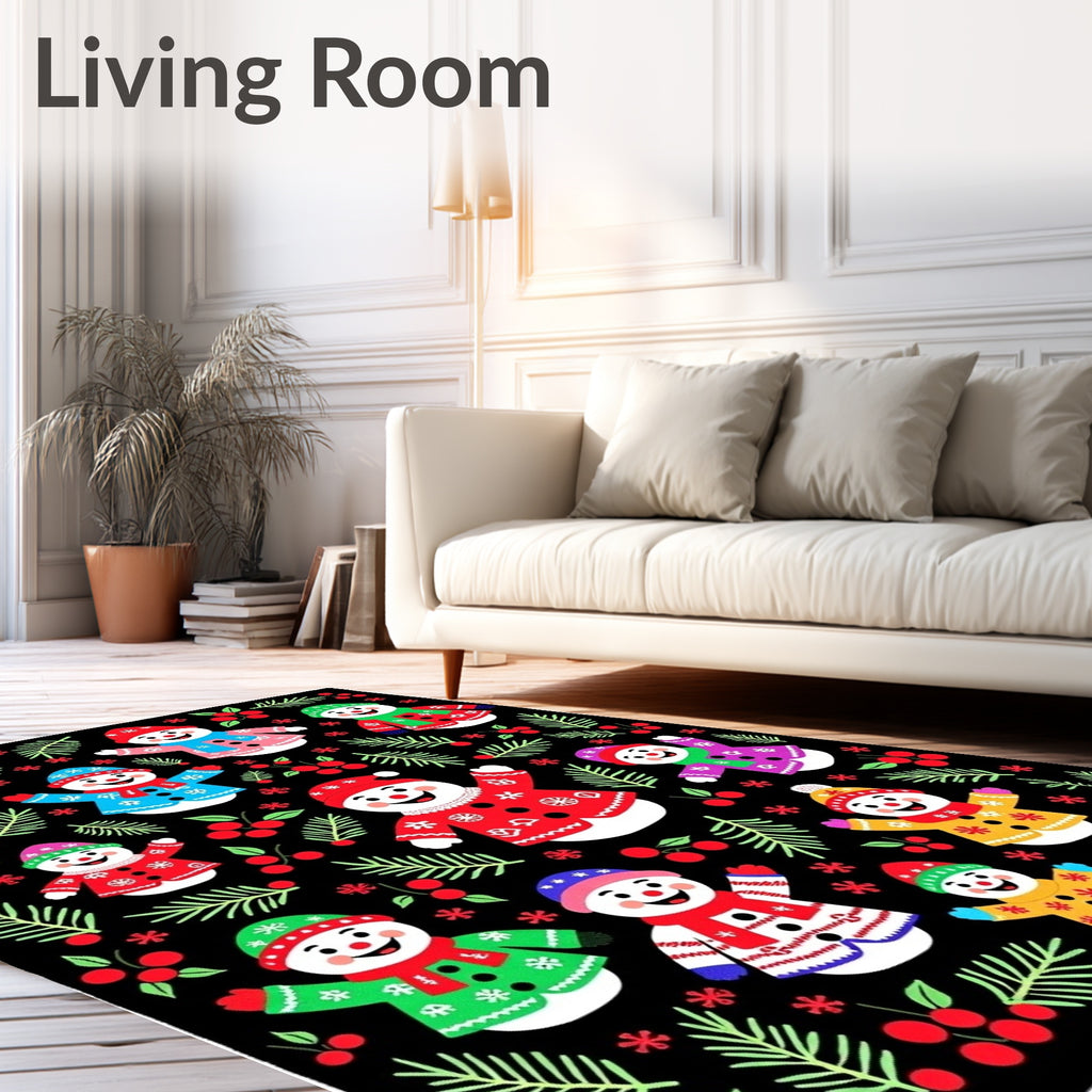 Christmas Snowman Holly Berry Branch Rug