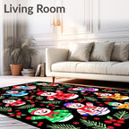 Christmas Snowman Holly Berry Branch Rug